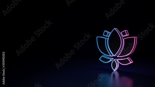 3d glowing neon symbol of symbol of lotus isolated on black background © Destrosvet