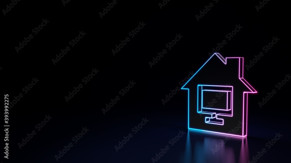 3d glowing neon symbol of symbol of home office isolated on black background 3d glowing neon symbol of symbol of home office isolated on black background