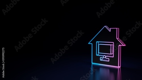 3d glowing neon symbol of symbol of home office isolated on black background