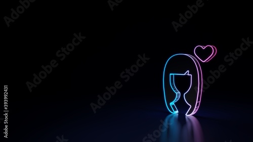 3d glowing neon symbol of symbol of girl in love isolated on black background