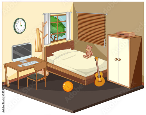 Bedroom interior with furniture in beige theme