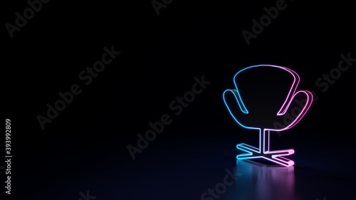 3d glowing neon symbol of symbol of design chair isolated on black background