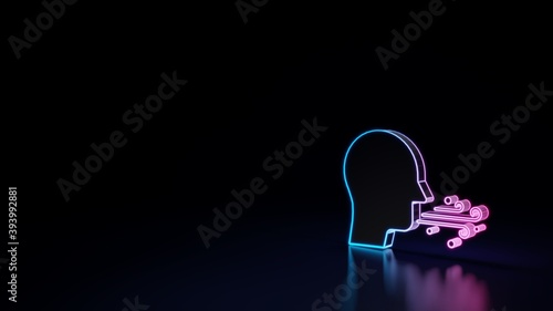 3d glowing neon symbol of symbol of cough isolated on black background