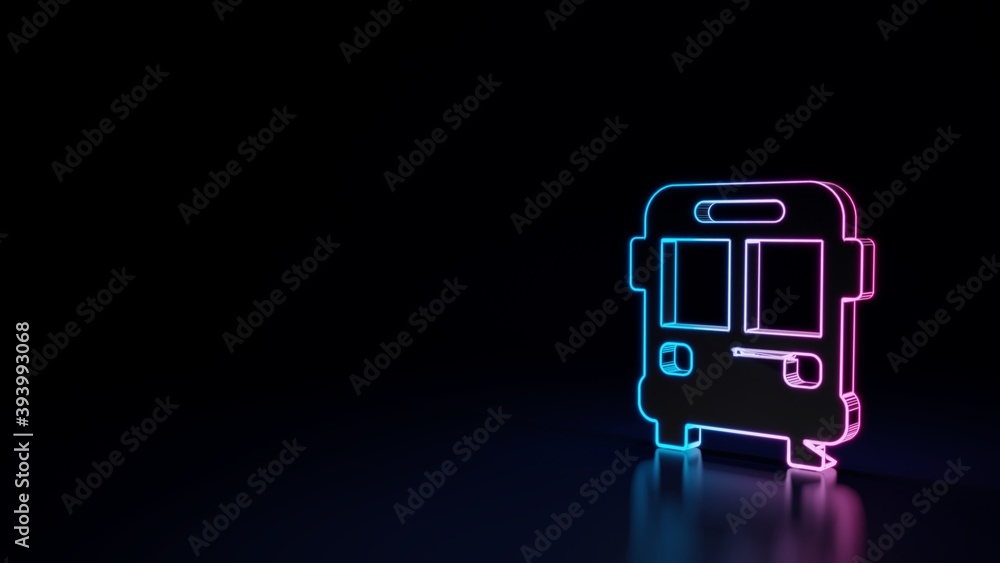 Fototapeta 3d świecący neon symbol symbolu widoku z przodu autobusu na czarnym tle