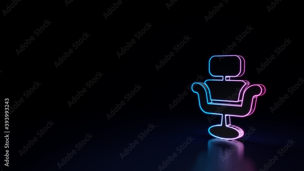 3d glowing neon symbol of symbol of barber seat isolated on black background 3d glowing neon symbol of symbol of barber seat isolated on black background