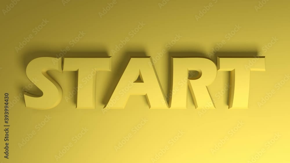 The The yellow write START passing from right to left on yellow background - 3D rendering video clip