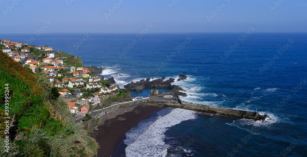 Seixal harbour and beach, Seixal, Madeira Island, Portugal