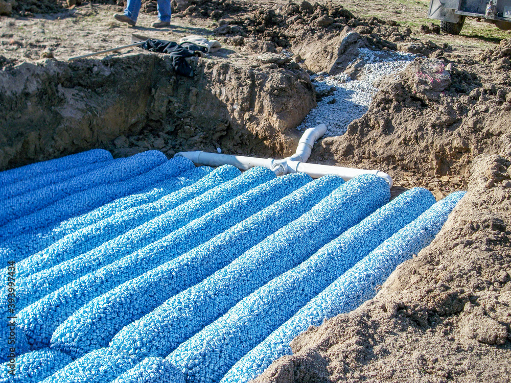 New construction of a packed bed septic leaching field in a rural