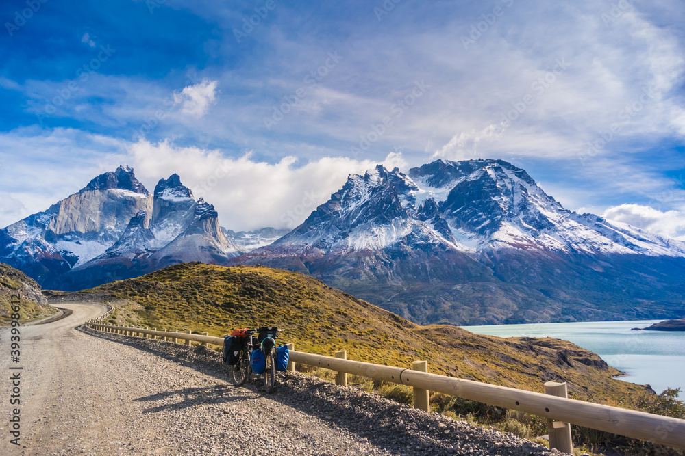 Torres del Paine National Park / Magallanes y la Antártica Chilena Region / Chile: Bicycle tour going through the park.