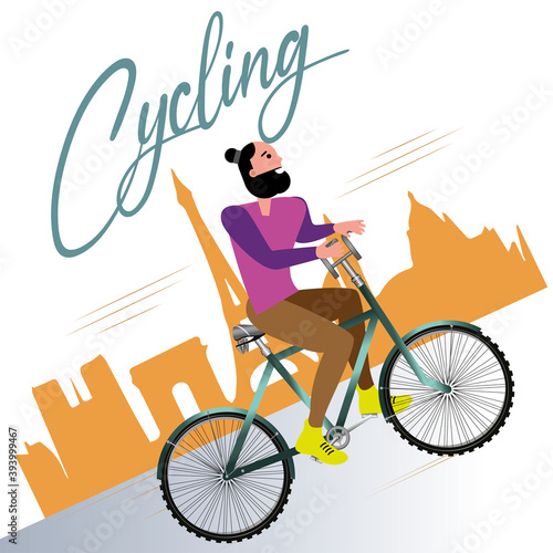 Cartoon of a man riding bicycle - Vector