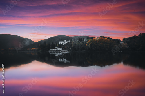 Sunset view on a lake, central Italy