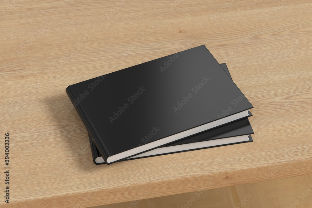 Horizontal or landscape black hardcover book stack mockup on the wooden table. Horizontal or landscape black hardcover book stack mockup on the wooden table.