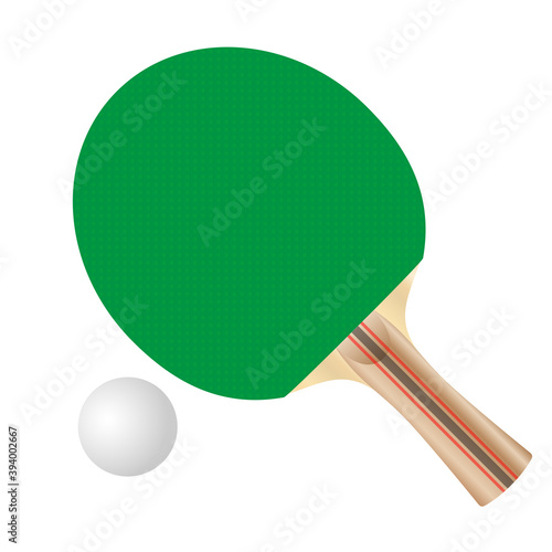 Green ping pong paddle and ball, vector design