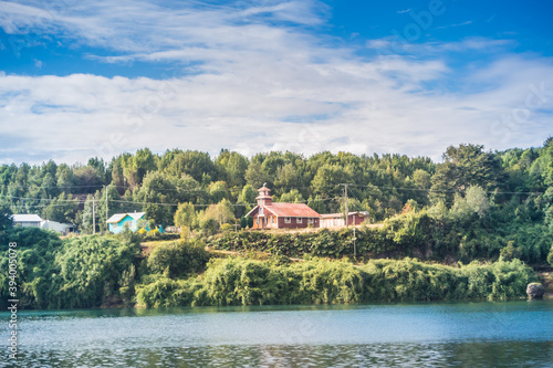 View to Candelaria wooden church at Quellon in Chiloé island, Chile. photo