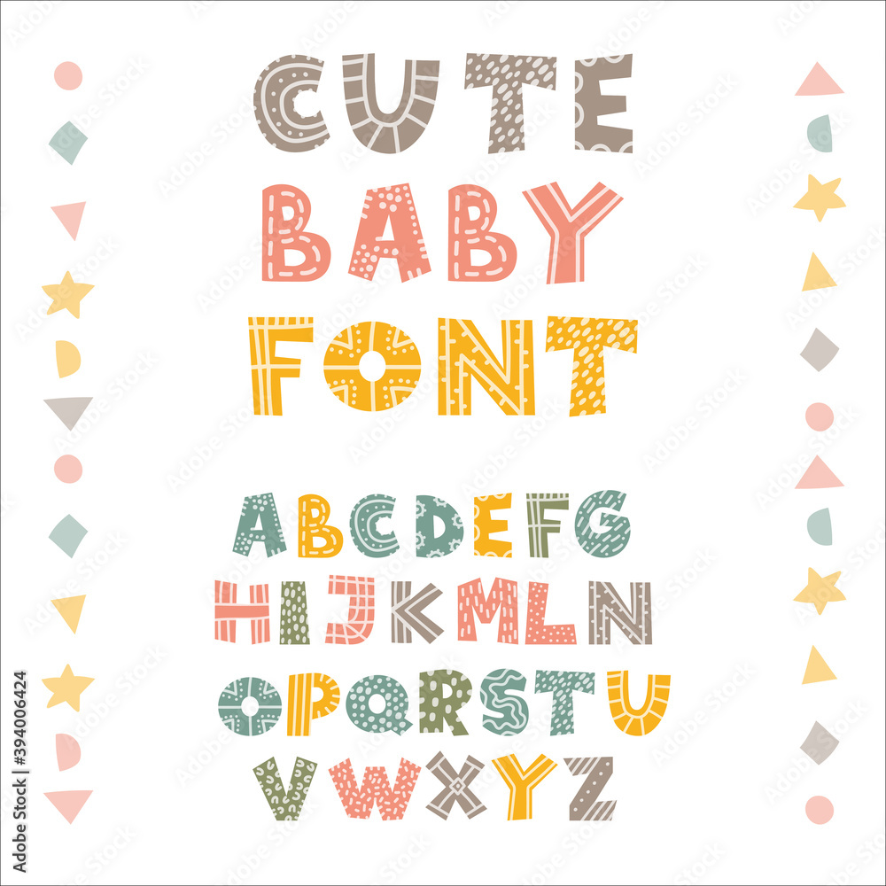 cute childish alphabet with ornaments