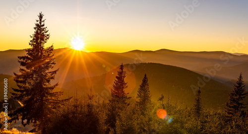 sunset in the mountains photo