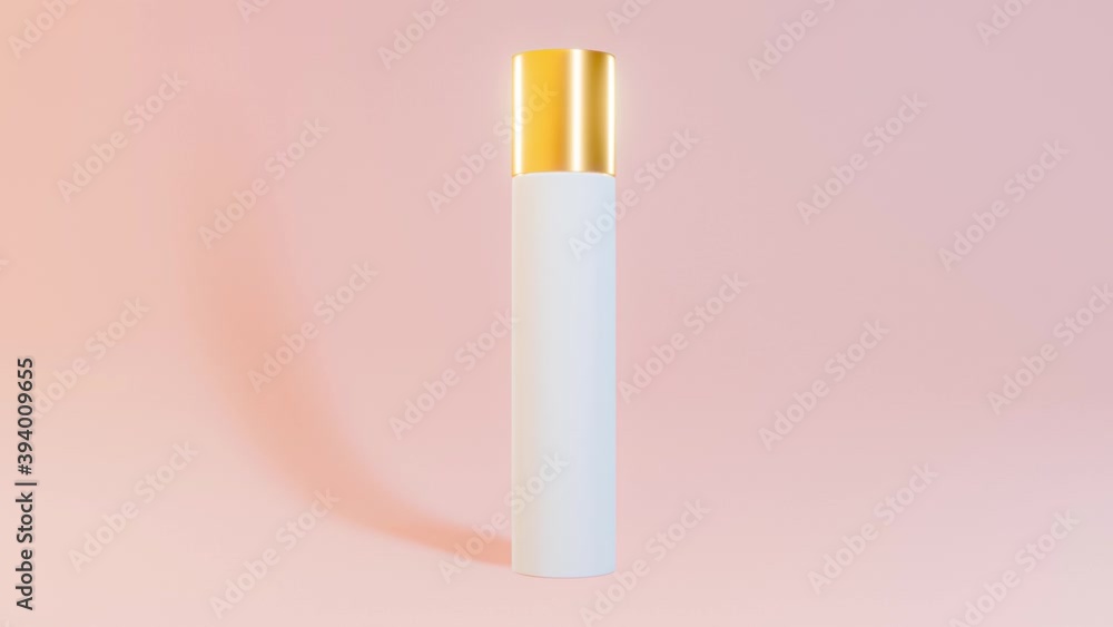 cosmetic jars with a golden element play of light on a pink background, close-up, cosmetic jars with a golden element play of light on a pink background, close-up,