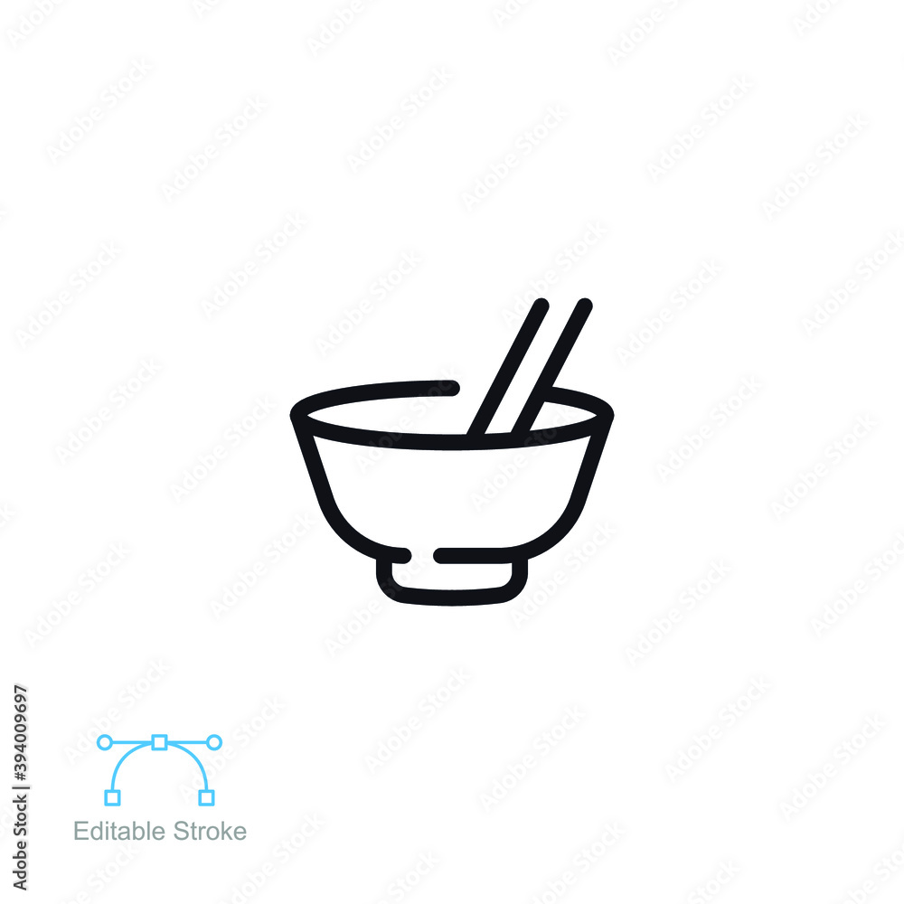 Bowl chopsticks line icon. Japanese asian food, oriental dish. Simple pictogram outline Logo for restaurant web mobile app. Editable stroke Vector illustration Design on white background EPS 10 Bowl chopsticks line icon. Japanese asian food, oriental dish. Simple pictogram outline Logo for restaurant web mobile app. Editable stroke Vector illustration Design on white background EPS 10