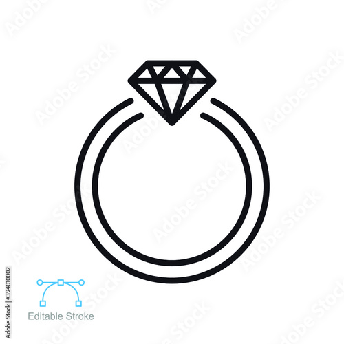 Diamond ring line icon. Woman wedding ring shiny elegant  for fiance relationship. Engagement Jewelry. Marriage Jewel Accessory. Editable stroke. Vector illustration. design on white background EPS 10