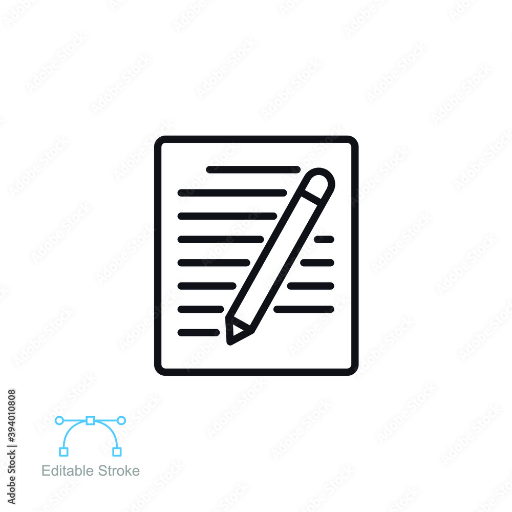 Contact Form business line icon. pencil with paper, notepad, Write personal document, edit Worksheet letter, Notes file contract Editable stroke. Vector illustration Design on white background. EPS 10 Contact Form business line icon. pencil with paper, notepad, Write personal document, edit Worksheet letter, Notes file contract Editable stroke. Vector illustration Design on white background. EPS 10
