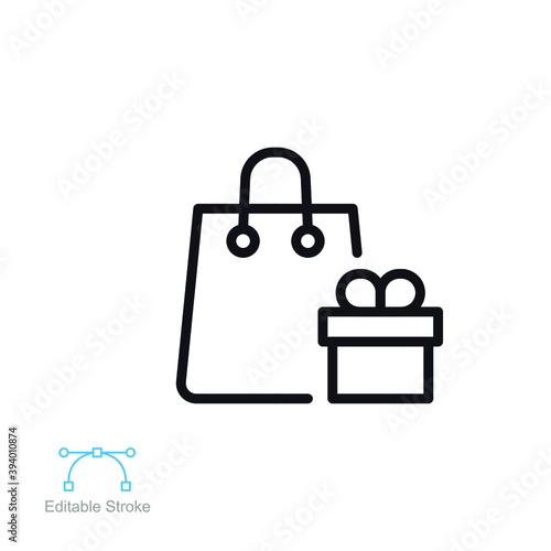Shopping bag line icon. Giving Bag pack symbol for parcel, present gift box and package. Sales & retail simple pictogram. Editable stroke. Vector illustration. Design on white background. EPS 10