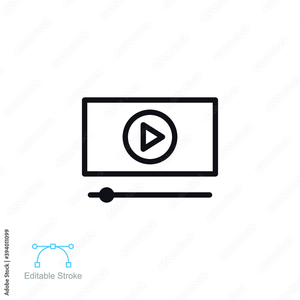Play Video line icon. Media player button, digital cinema screen. streaming video technology, watching film minimalistic pictogram. Editable stroke Vector illustration Design on white background EPS10 Play Video line icon. Media player button, digital cinema screen. streaming video technology, watching film minimalistic pictogram. Editable stroke Vector illustration Design on white background EPS10
