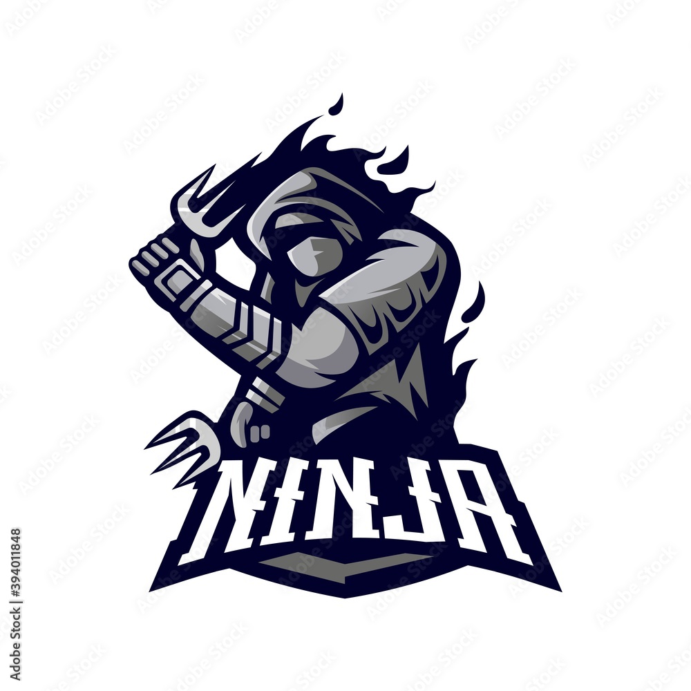 Ninja with trident esport mascot logo design vector