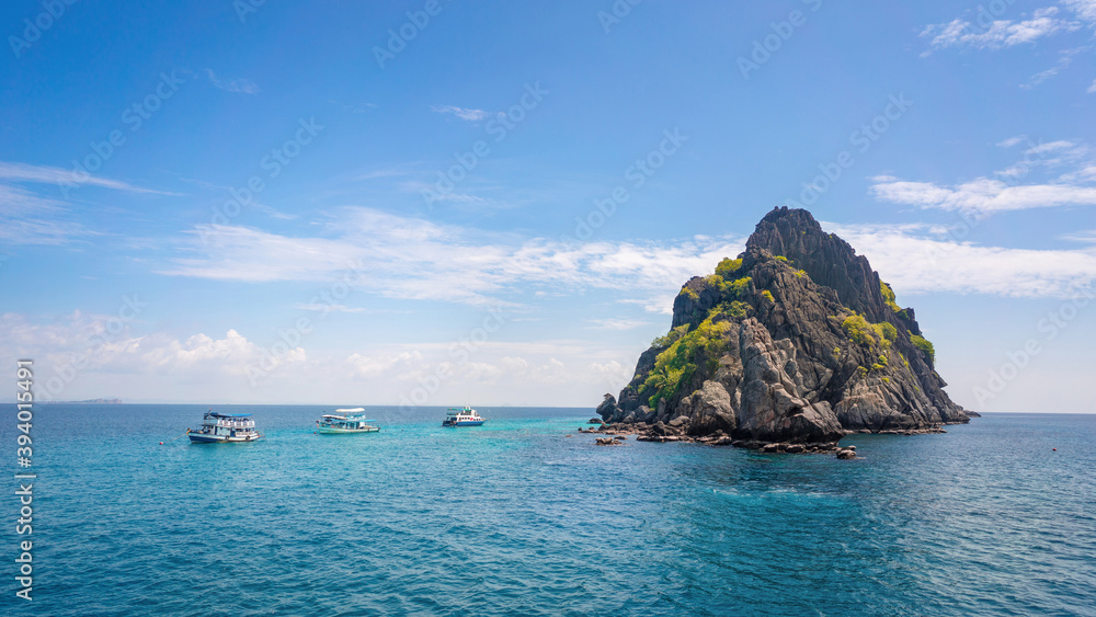 beautiful sea island landscape with tourist boats.