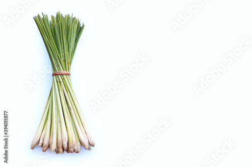 Fresh lemongrass on white background.