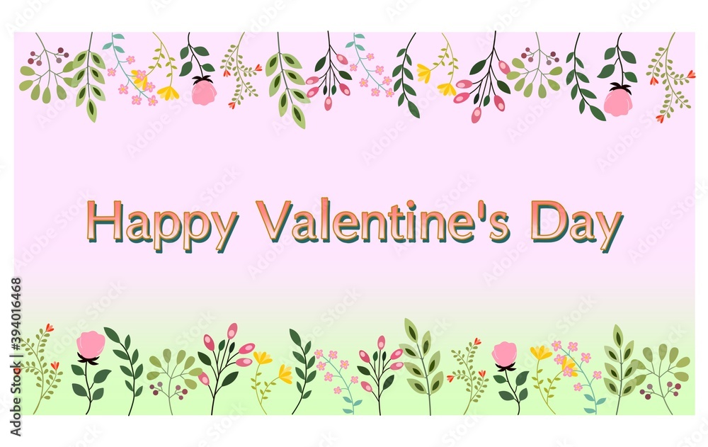Happy Valentine's Day artwork with pastel colors of spring flowers background