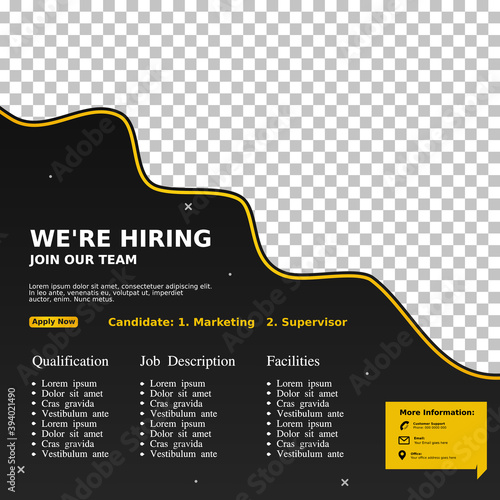 Hiring, Job vacancy design poster.Open recruitment design template. Social media post design layout