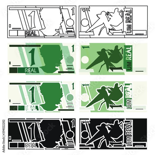 Brazilian 1 Real banknote colored.