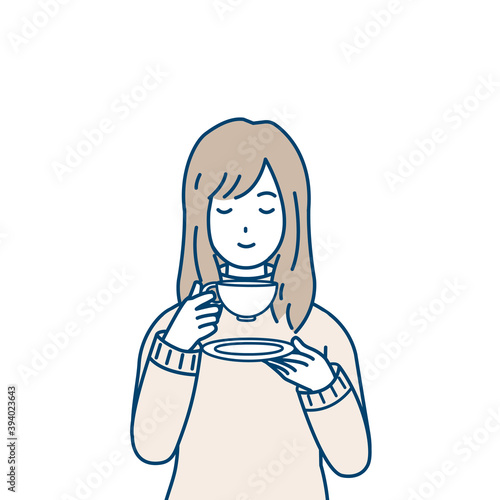 お茶を飲む女性　リラックス