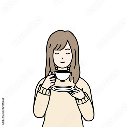 お茶を飲む女性　リラックス