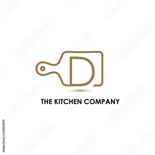 Kitchenware, Kitchen utensils business logo concept with cutting board and initial D letter template	