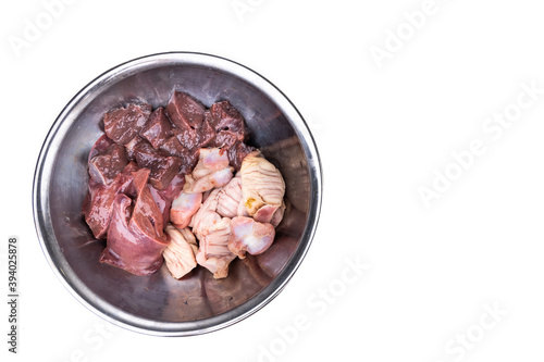 Ingredients of barf raw food recipe for dogs includes the nutritious gizzard, offal and liver