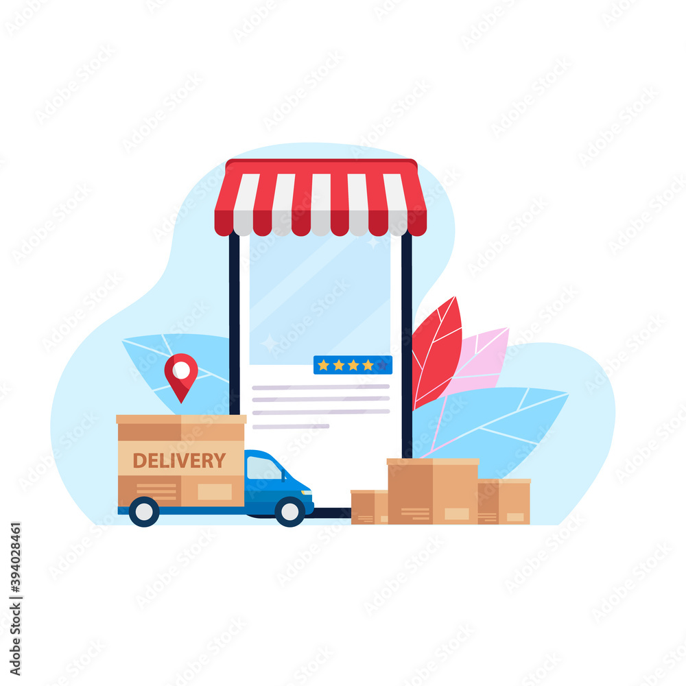 Online Shopping on Internet Using Mobile.Online shopping on internet using mobile smartphone. Fast delivery concept vector illustration in flat style design. Online Shopping on Internet Using Mobile.Online shopping on internet using mobile smartphone. Fast delivery concept vector illustration in flat style design.