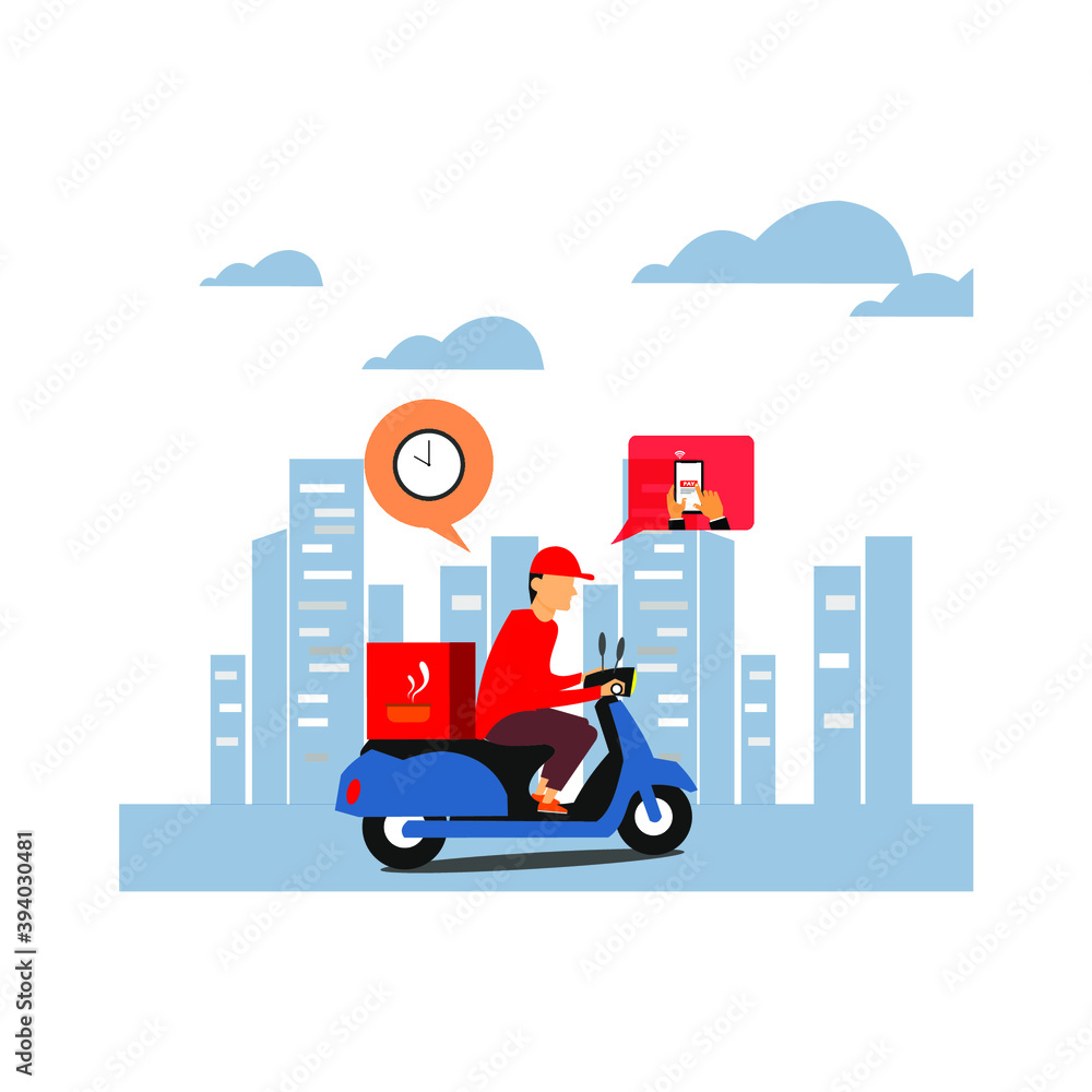 a picture of a courier delivering something and a colorful bubble on it a picture of a courier delivering something and a colorful bubble on it