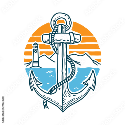 Anchor sea nature wild graphic illustration vector art t-shirt design