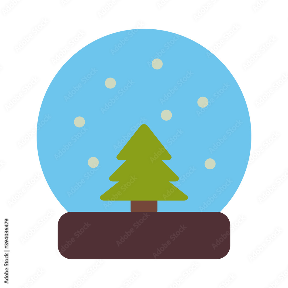 happy merry christmas snowball with pine tree flat style icon happy merry christmas snowball with pine tree flat style icon