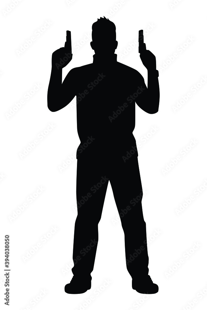 Thug man with gun silhouette vector