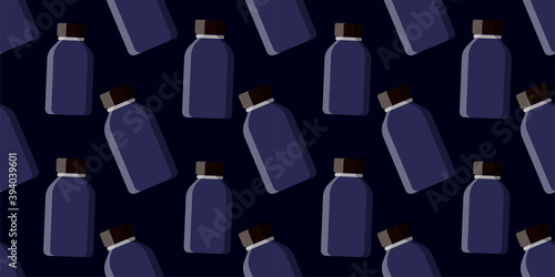 Seamless vector pattern of pill bottle isolated on blue background. Natural vitamin pills. Horizontal banner. Medicine creative concepts. bottle of medicine flat icon. vector eps10.