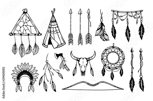 hand drawn boho style element collection