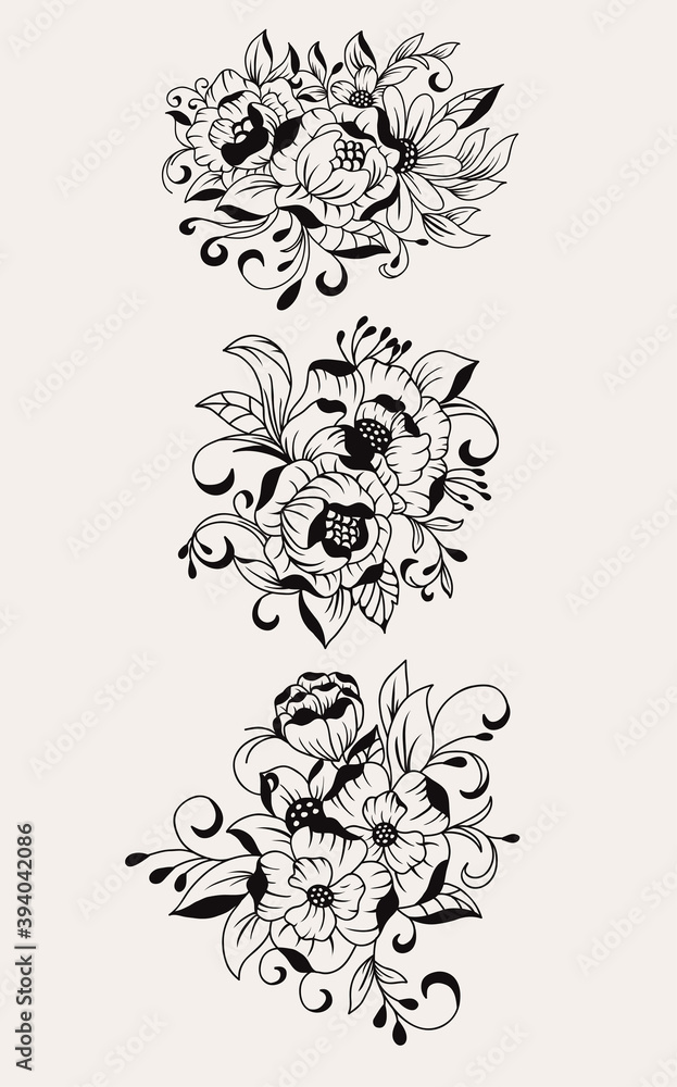 Set of Beautiful Hand drawn bouquet of flowers Set of Beautiful Hand drawn bouquet of flowers