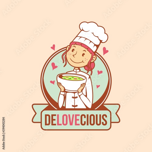 Logo Icon Girl Chef Female Cute Women Retro Delicious