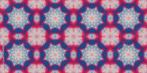 Festive background, abstract pattern, mosaic illustration with kaleidoscope effect, circles, flowers, snowflakes.