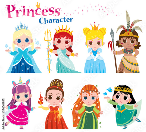 Vector illustration of Cartoon cute collection princesses