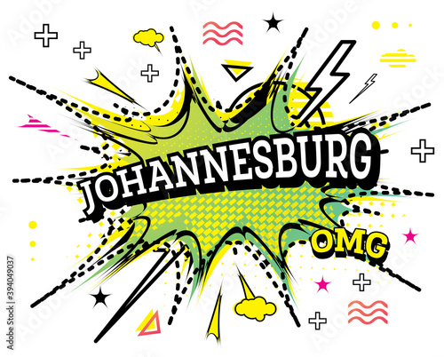 Johannesburg Comic Text in Pop Art Style Isolated on White Background.