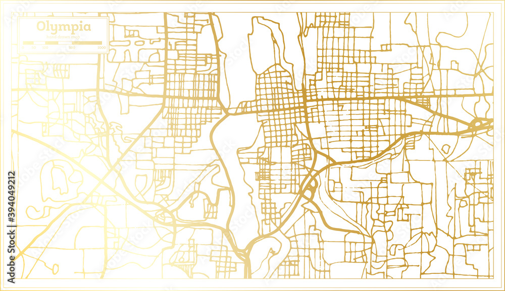 Olympia USA City Map in Retro Style in Golden Color. Outline Map.