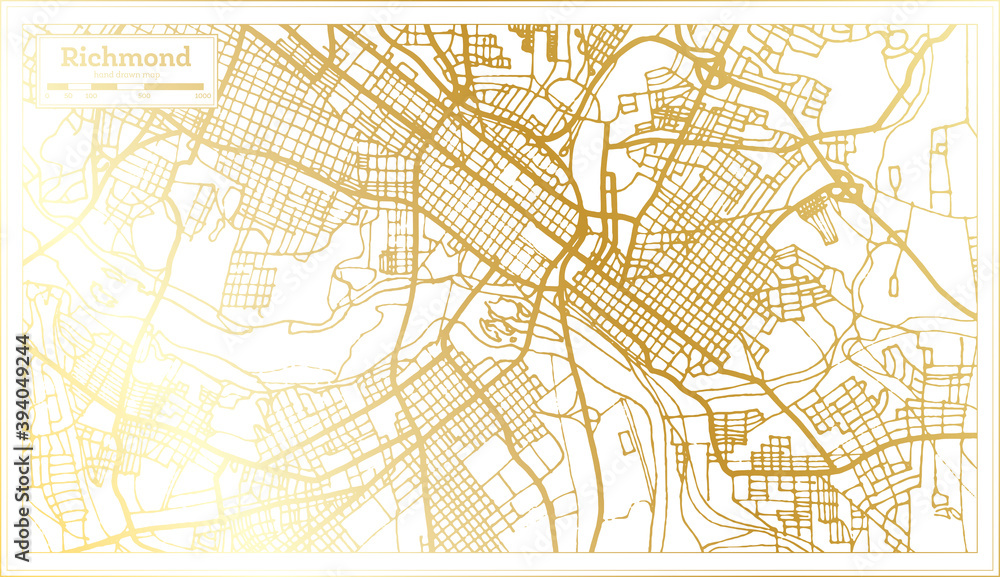 Richmond USA City Map in Retro Style in Golden Color. Outline Map. Richmond USA City Map in Retro Style in Golden Color. Outline Map.